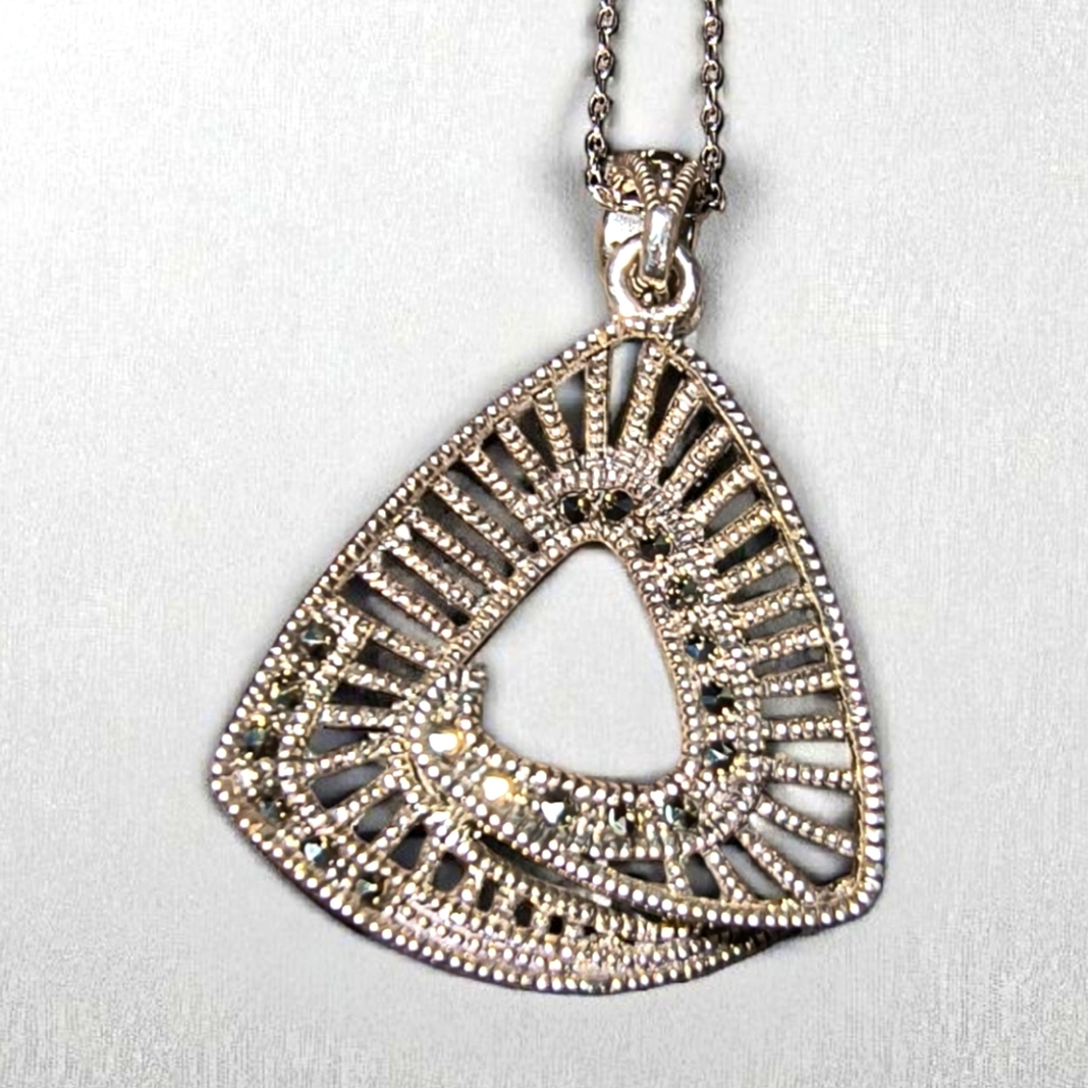 Sterling Silver Marcasite Spiral Pendant Necklace